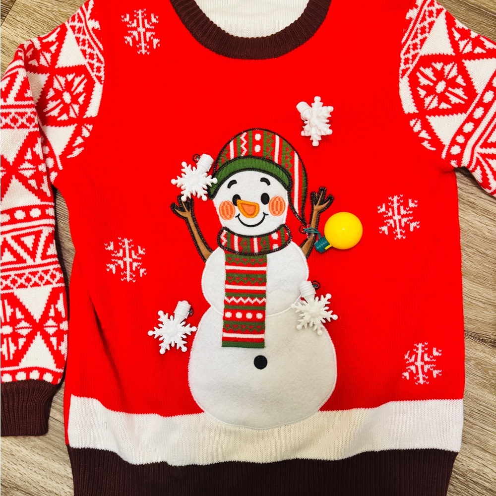 Ugly Christmas Sweater Red Snowman Crew Neck